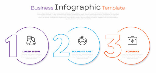 Set line Electric car, and Car battery. Business infographic template. Vector