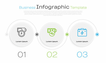 Set line Battery charge, Eco nature leaf battery and Car. Business infographic template. Vector
