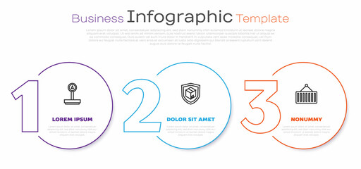 Set line Scale, Delivery security with shield and Container on crane. Business infographic template. Vector