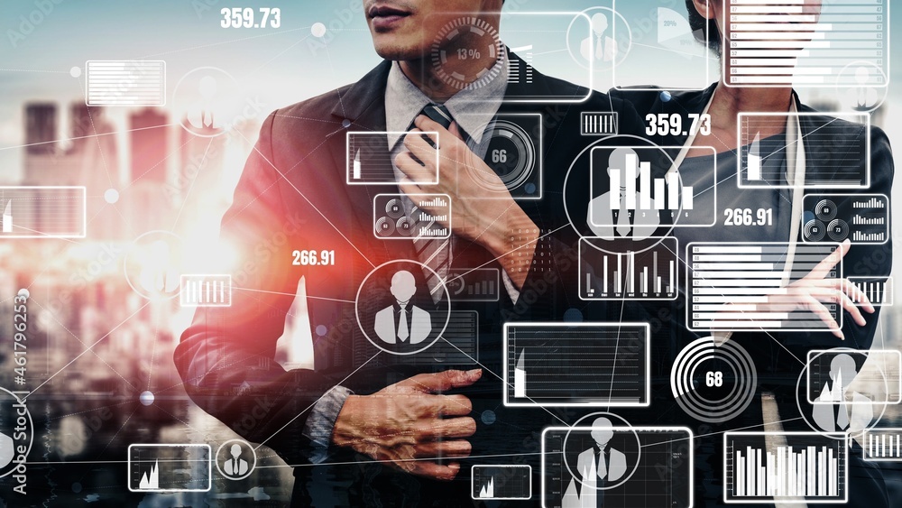 Poster conceptual business dashboard for financial data analysis . 3d render computer graphic .