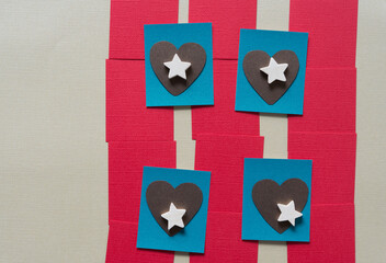 hearts and stars on a fancy paper background