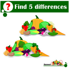 Find 5 differences. Set of vegetables