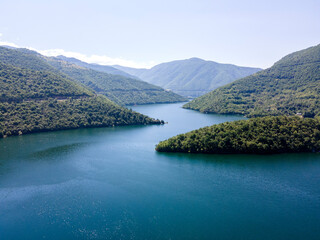 Aerial view of Vacha (Antonivanovtsi) Reservoir, Bulgaria
