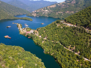 Fototapeta na wymiar Aerial view of Vacha (Antonivanovtsi) Reservoir, Bulgaria