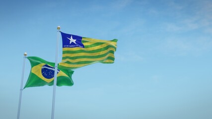 Waving flags of Brazil and the Brazilian state of Piau&iacute; against blue sky backdrop. 3d rendering