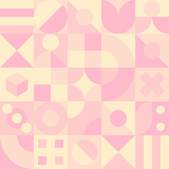 Vector Graphic of Neo Geo Design. Abstract Geometric Pattern Background with Pink Color Theme. Seamless Unique Geometry Shapes Wallpaper. Good for Textile, Print, Bed Shett, Blanket, Pillow Case, etc