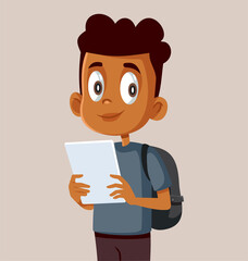 Male Student Holding PC Tablet Vector Cartoon