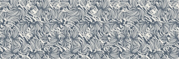 Seamless two tone hand drawn brushed effect pattern border swatch. High quality illustration. Collage of minimal drawings arranged in a seamless pattern with fabric texture overlay. Rough scribble.