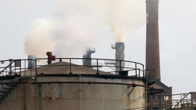 Smoked chimneys from ethanol production.