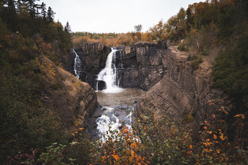 High Falls waterfall in Grand Portage State Park in the fall autumn season