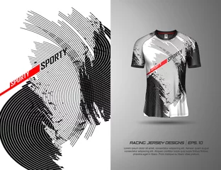 Zelfklevend Fotobehang T shirt with texture grunge sports abstract background for extreme jersey team, racing, cycling, football, gaming, backdrop wallpaper © hasfungraphic
