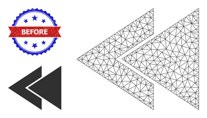 Mesh fast back rewind wireframe illustration, and bicolor rubber Before seal. Mesh wireframe illustration based on fast back rewind pictogram.