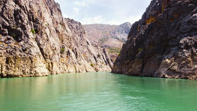 Beautiful and exciting canyon on Euphrates River, Huge steep cliffs. Dramatic geological wonder and Beautiful Biblical Landscape, Religion concept. 4k gimbal shoot. Tigris and Euphrates