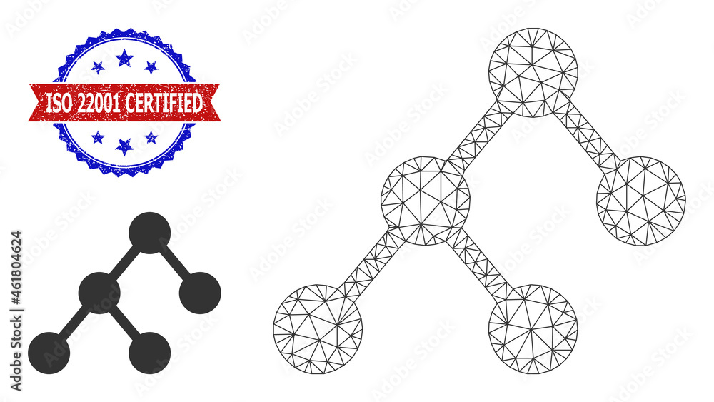 Poster net binary structure carcass icon, and bicolor unclean iso 22001 certified watermark. mesh carcass i