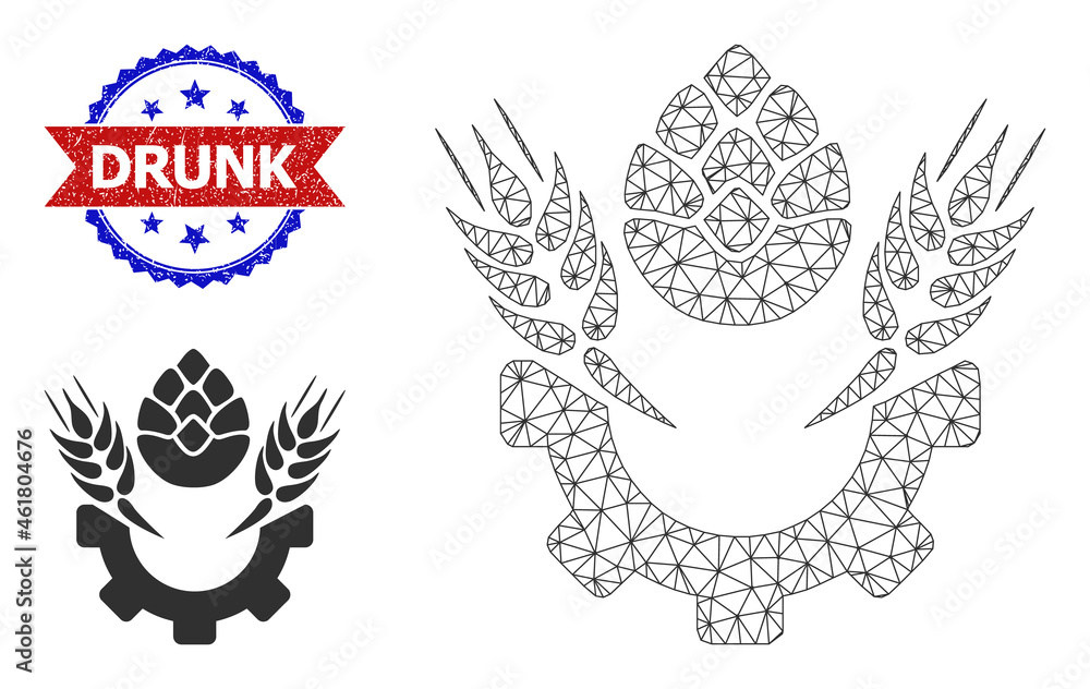 Poster mesh beer industry wireframe icon, and bicolor unclean drunk seal. polygonal wireframe image is base