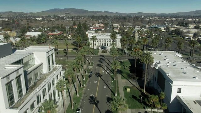 Aerial: Old Solano Courthouse in Fairfield, California, USA