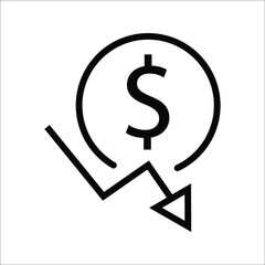 Dollar trend down on white background