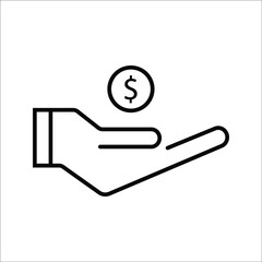 Hand holding dollar icon vector, invest finance symbol stroke editable on blank background