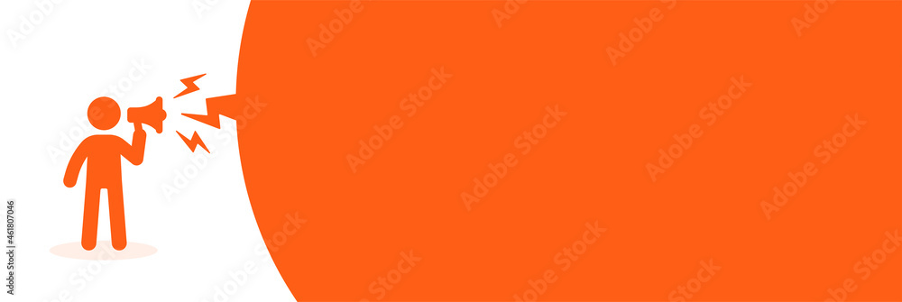 Poster banner with megaphone on orange background with blank space.