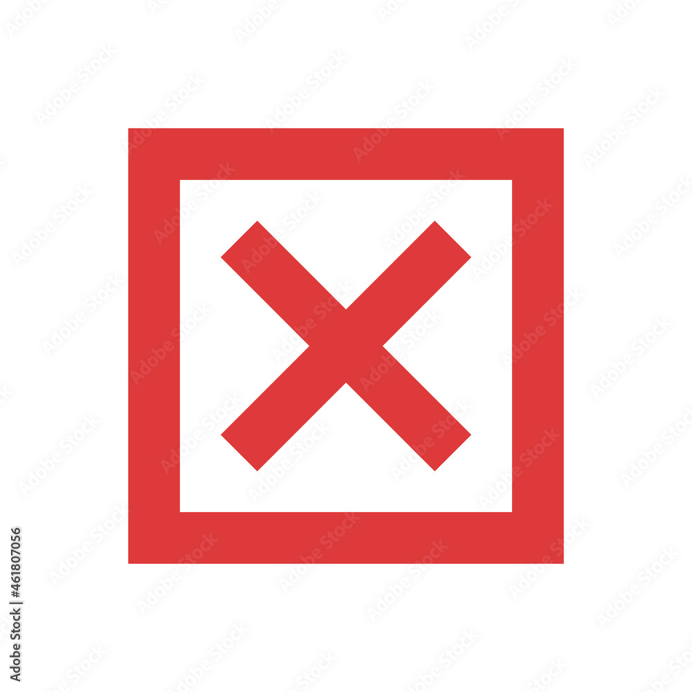 Poster cross x icon on box button. wrong, reject icon vector illustration