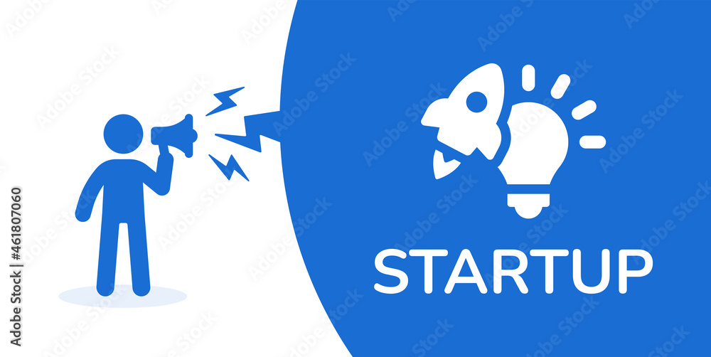 Poster rocket launch with light bulb illustration. business or project startup banner concept.