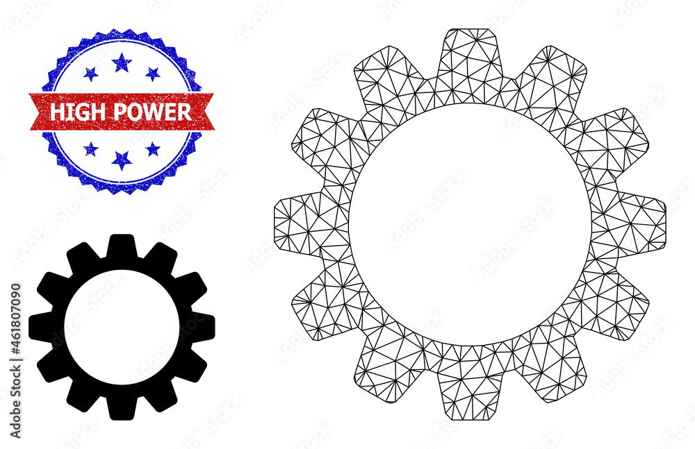 Poster network cog framework icon, and bicolor unclean high power stamp. mesh carcass image based on cog ic