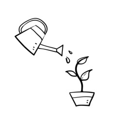 hand drawn doodle watering plants concept illustration © devitaayu