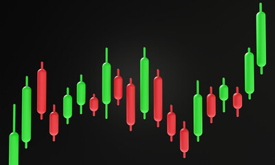 3d rendering Candlestick chart, financial and stock markets, Minimal concept trading cryptocurrency, investment trading, exchange, isometric, financial, index, Bullish, forex,	
