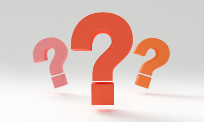 3D Question mark icon on a white background, red text, isolated,copy space, 3d rendering illustration.