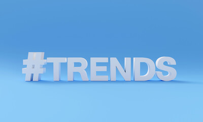 3D Hashtag Trends on blue background, Popular Topics, social media Trending, copy space, text, 3D rendering, illustration