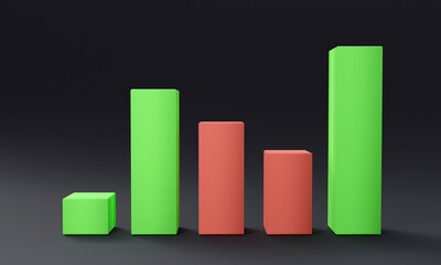 3D Growth bar graph, Market investment trading, exchange, rendering, trade, simple, isometric, financial, index, forex.