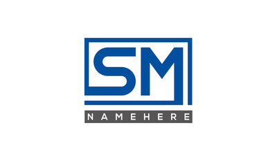 SM Letters Logo With Rectangle Logo Vector