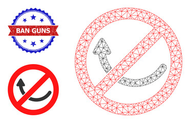 Mesh forbidden rotation frame icon, and bicolor grunge Ban Guns watermark. Polygonal carcass illustration is designed with forbidden rotation pictogram.