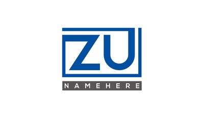 ZU Letters Logo With Rectangle Logo Vector