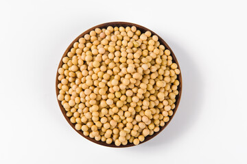 Soybean seeds in a bowl isolated on white background 