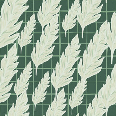 Simple foliage seamless pattern on green background. Minimalistic leaves ornament.