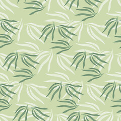 Tropical leaves semless pattern. Abstract tropic leaf on green background.