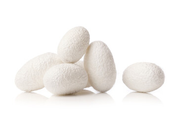 white silkworm cocoons on white background.