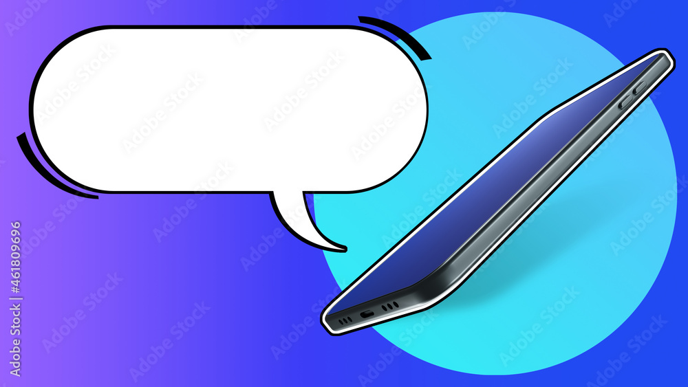 Poster smartphone near cloud for text. dialogue cloud on a multicolored background. mockup with a realistic