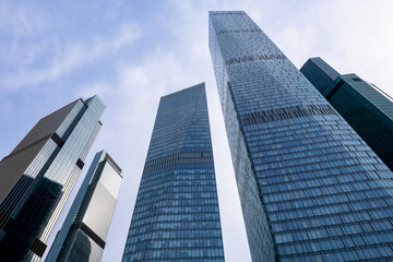 Moskva-city. Business district of capital of Russia. High-rise buildings Moscow against sky....