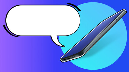 Smartphone near cloud for text. Dialogue cloud on a multicolored background. Mockup with a...