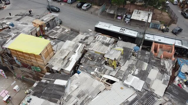 aerial, view of favela in midle os S&atilde;o Paulo
