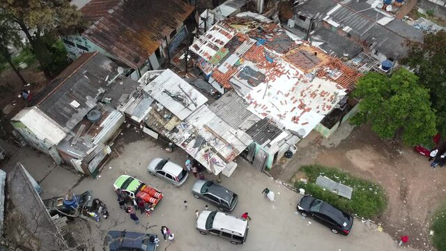aerial, view of favela in midle os S&atilde;o Paulo