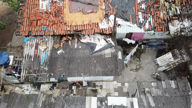 aerial, view of favela in midle os S&atilde;o Paulo