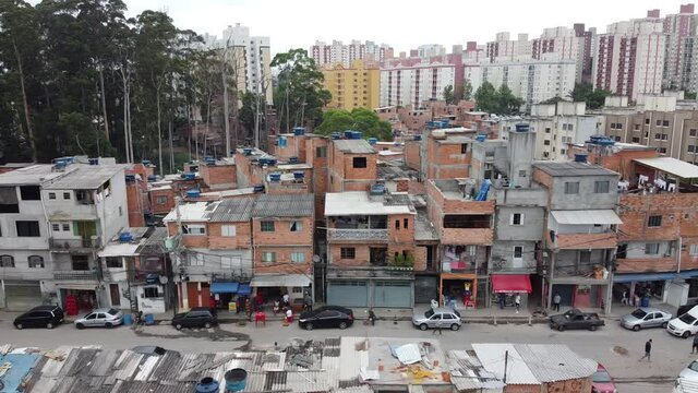 aerial, view of favela in midle os S&atilde;o Paulo