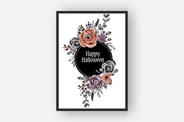 Happy Halloween frame with flower eyes scary