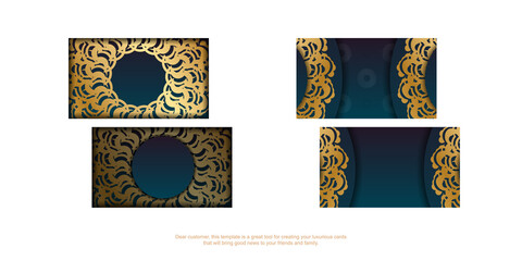 Gradient green business card with abstract gold ornament for your brand.