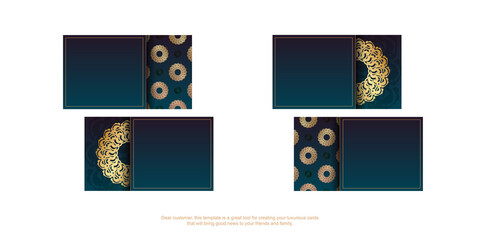 Gradient green business card with greek gold pattern for your business.
