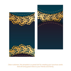 Gradient green business card with Indian gold ornaments for your contacts.