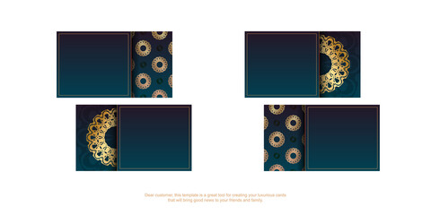 Naklejka na ściany i meble Gradient green gradient business card with luxury gold pattern for your personality.